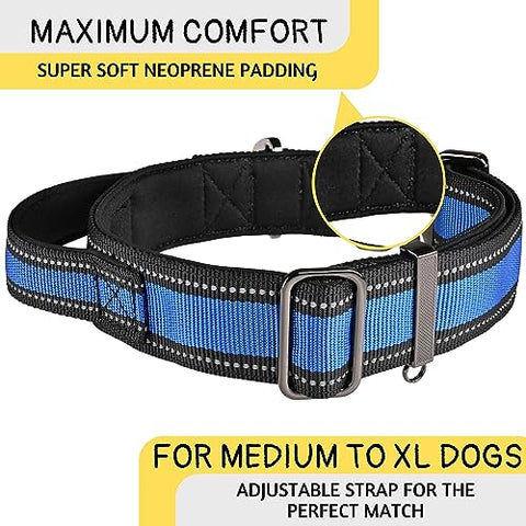 ADITYNA - Heavy-Duty Dog Collar for Large Dogs - Blue Dog Collar with Handle - Ultra Comfortable Soft Neoprene Padded
