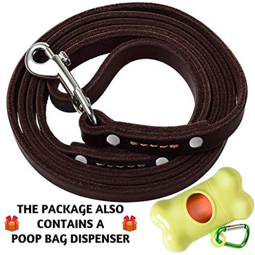 ADITYNA Leather Dog Leash 6 Foot - Soft and Strong Leather Leash for Small and Medium Dog (6 ft x 1/2", Brown)