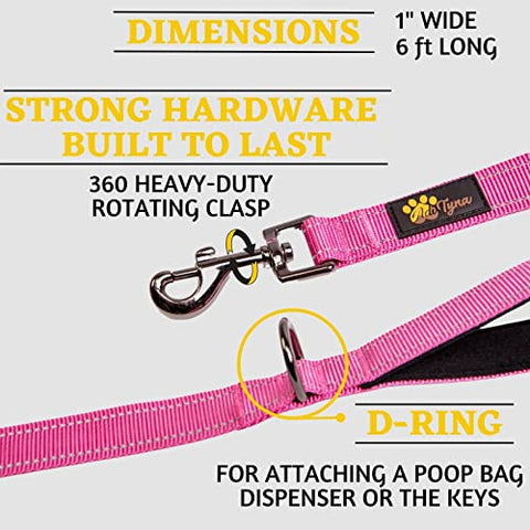 Adityna - Comfortable Dog Leash for Small, Medium, Large Dog Breeds - Double Handle Padded with Ultra Soft Neoprene