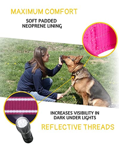 Big Pink Dog Collar for Extra Large Girl Dogs - Tactical Dog Collar with Handle - Heavy-Duty, Reflective, Soft Padded Training Dog Collar