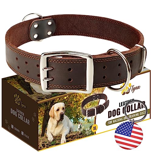 ADITYNA Big Leather Dog Collar - XXL Dog Collar for Giant Breeds Such as Mastiff (Giant: Fit 30" - 36" Neck, Brown)