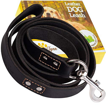 Leather Dog Leash 6 Foot x 3/4 inch - Strong and Soft Leather Leash for Large and Medium Dogs - Dog Training Leash (Black)