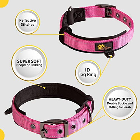 Adityna - Dog Collars for Medium Female Dogs - Heavy Duty Pink Dog Collars for Girl Dogs - Reflective Threads and Soft Padding