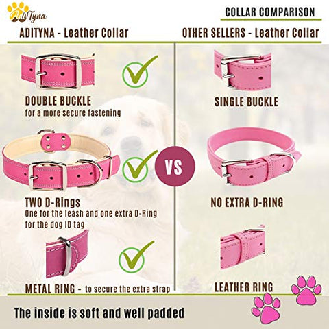ADITYNA Padded Leather Dog Collar – Girl Dog Collars – Pink Dog Collars for Extra-Large Female Dogs
