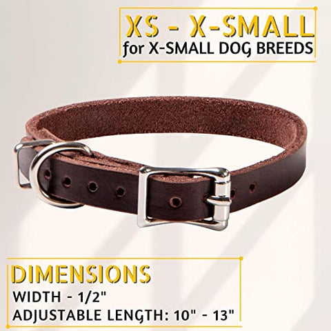 ADITYNA Premium Leather Dog Collar for Extra-Small Dogs - Classic Style, Soft and Strong, 100% Genuine Leather, (Extra-Small, Brown)
