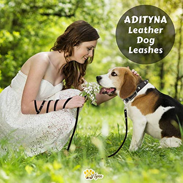 ADITYNA Leather Dog Leash 6 Foot - Soft and Strong Leather Leash for Small and Medium Dog (6 ft x 1/2", Black)