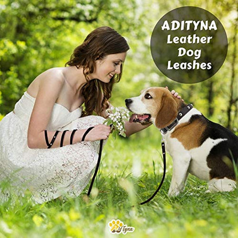 ADITYNA Leather Dog Leash 6 Foot - Soft and Strong Leather Leash for Small and Medium Dog (6 ft x 1/2", Black)