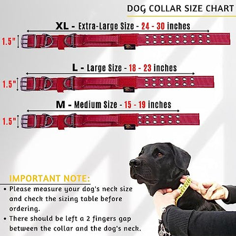 ADITYNA - Heavy-Duty Dog Collar with Handle - Reflective Burgundy Dog Collar for Large Dogs - Wide, Thick, Tactical, Soft Padded