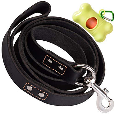 Heavy Duty Leather Dog Leash 6 Foot - Strong and Soft Leather Leash for Extra Large Dogs (XL - 6 ft x 1 inch, Black)
