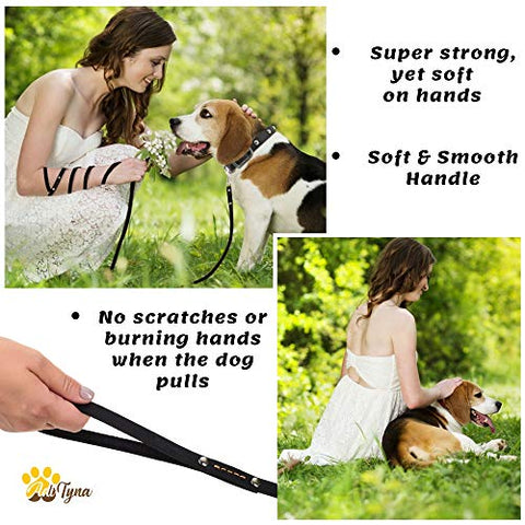ADITYNA Leather Dog Leash 6 Foot - Soft and Strong Leather Leash for Small and Medium Dog (6 ft x 1/2", Black)