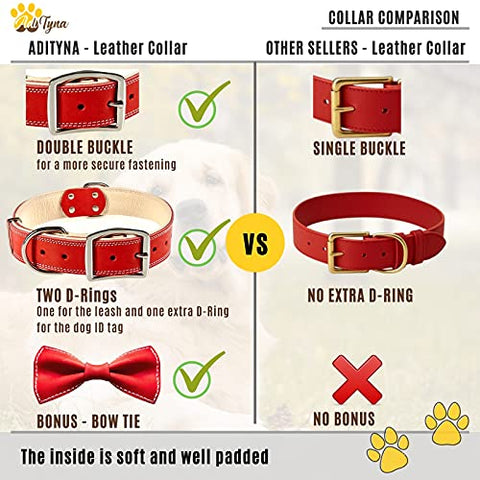 ADITYNA Padded Leather Dog Collar – Soft and Strong Red Dog Collars – Heavy Duty Dog Collars for Extra-Large Dogs