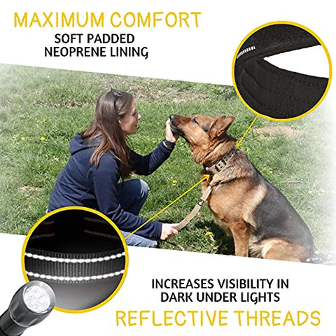 ADITYNA Tactical Dog Collar with Handle for Training and Walking, Heavy-Duty and Adjustable, Extra Wide with Reflective Stitching