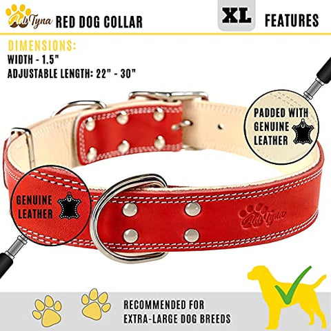 ADITYNA Padded Leather Dog Collar – Soft and Strong Red Dog Collars – Heavy Duty Dog Collars for Extra-Large Dogs