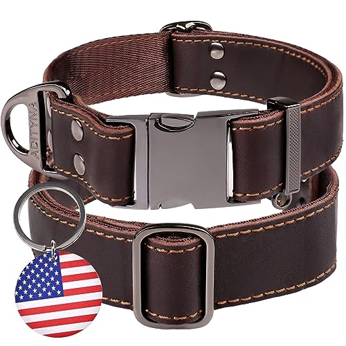 ADITYNA - Leather Dog Collar with Metal Buckle for Large and Extra-Large Dogs - Heavy-Duty, Adjustable, and Tactical Dog Collar