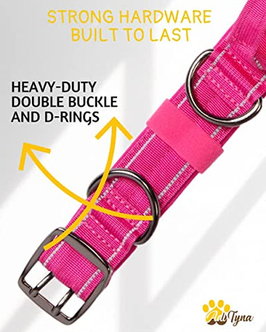 Big Pink Dog Collar for Extra Large Girl Dogs - Tactical Dog Collar with Handle - Heavy-Duty, Reflective, Soft Padded Training Dog Collar