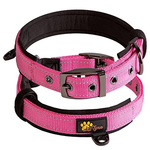 Adityna - Dog Collars for Medium Female Dogs - Heavy Duty Pink Dog Collars for Girl Dogs - Reflective Threads and Soft Padding
