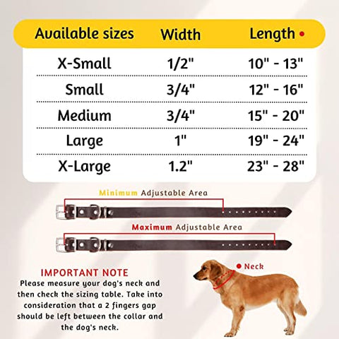 ADITYNA Premium Leather Dog Collar for Small Dogs and Puppies - Classic Style, Soft and Strong, 100% Genuine Leather, (Small, Brown)