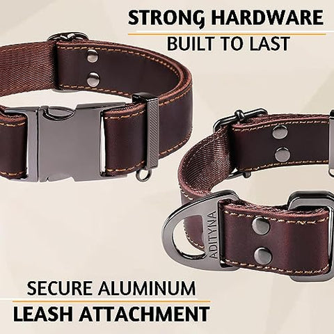 ADITYNA - Leather Dog Collar with Metal Buckle for Large and Extra-Large Dogs - Heavy-Duty, Adjustable, and Tactical Dog Collar