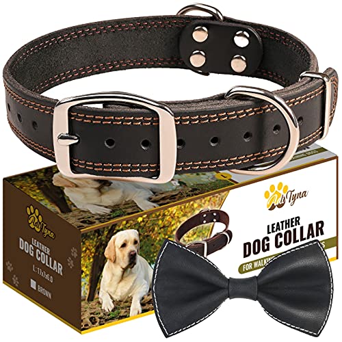 ADITYNA Leather Dog Collar for Large Dogs - Heavy Duty Wide Dog Collars (L: 1,2" Width / 17"- 23" Length, Black)