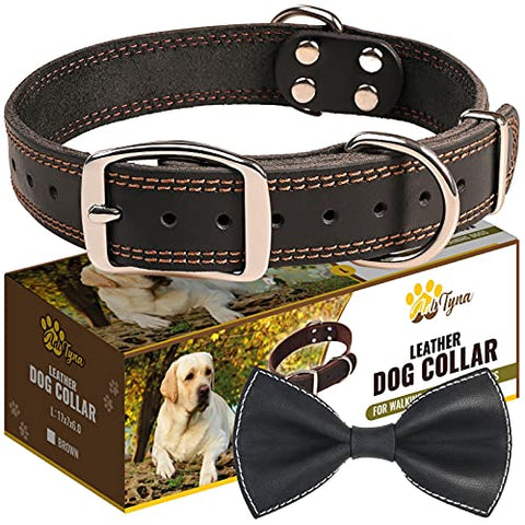 ADITYNA Leather Dog Collar for Large Dogs - Heavy Duty Wide Dog Collars (L: 1,2" Width / 17"- 23" Length, Black)