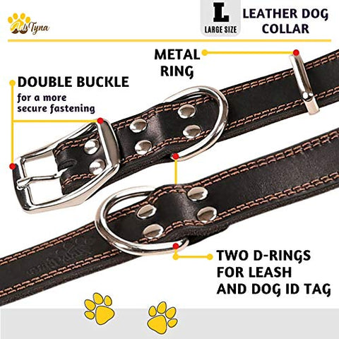 ADITYNA Leather Dog Collar for Large Dogs - Heavy Duty Wide Dog Collars (L: 1,2" Width / 17"- 23" Length, Black)