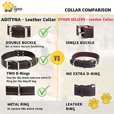 Leather Dog Collar for Extra-Large Dogs - Heavy Duty Wide Dog Collars (XL: 1,5" Width / 22"- 30" Length, Black)