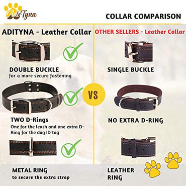 ADITYNA Leather Dog Collar for Large Dogs - Heavy Duty Wide Dog Collars (L: 1,2" Width / 17"- 23" Length, Black)