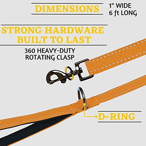 Adityna - Comfortable Dog Leash for Small, Medium, Large Dog Breeds - Double Handle Padded with Ultra Soft Neoprene