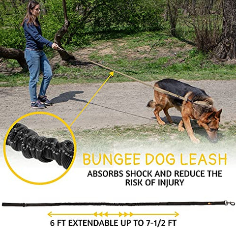 Heavy Duty Dog Leash for Large Dogs - Bungee Dog Leash 6 Foot Extendable up to 7-½ ft - Tactical Dog Leash with Traffic Handle