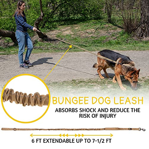 Heavy Duty Dog Leash for Large Dogs - Bungee Dog Leash 6 Foot Extendable up to 7-½ ft - Tactical Dog Leash with Traffic Handle