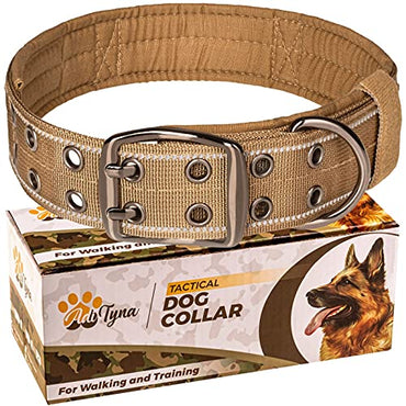 Dog Collar with Handle - Dog Collar for Medium Dogs - Tactical Dog Collar with Patch Area and Two Patches Included (M, Brown)