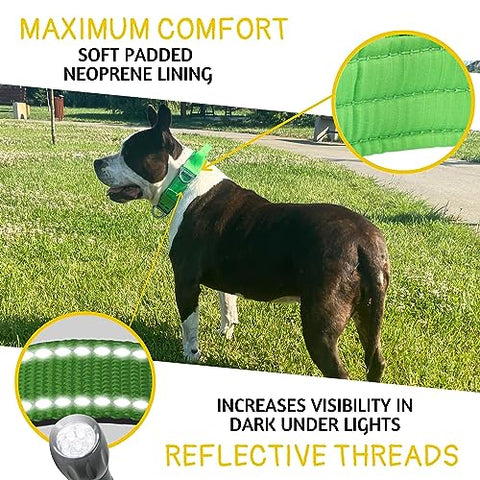 ADITYNA - Heavy-Duty Dog Collar with Handle - Reflective Green Dog Collar for Large Dogs - Wide, Thick, Tactical, Soft Padded