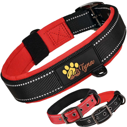 Dog Collar for Large Dogs - Heavy Duty Black Dog Collar for Girls and Boys - Reflective Threads and Soft Padding