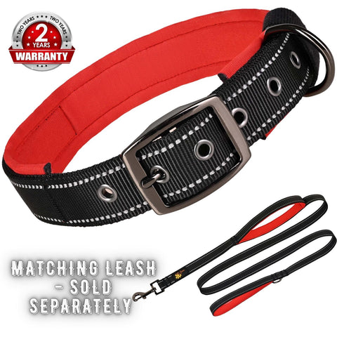 Dog Collar for Large Dogs - Heavy Duty Black Dog Collar for Girls and Boys - Reflective Threads and Soft Padding