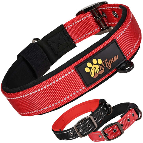 Dog Collar for Large Dogs - Heavy Duty Red Dog Collar for Girls and Boys - Reflective Threads and Soft Padding