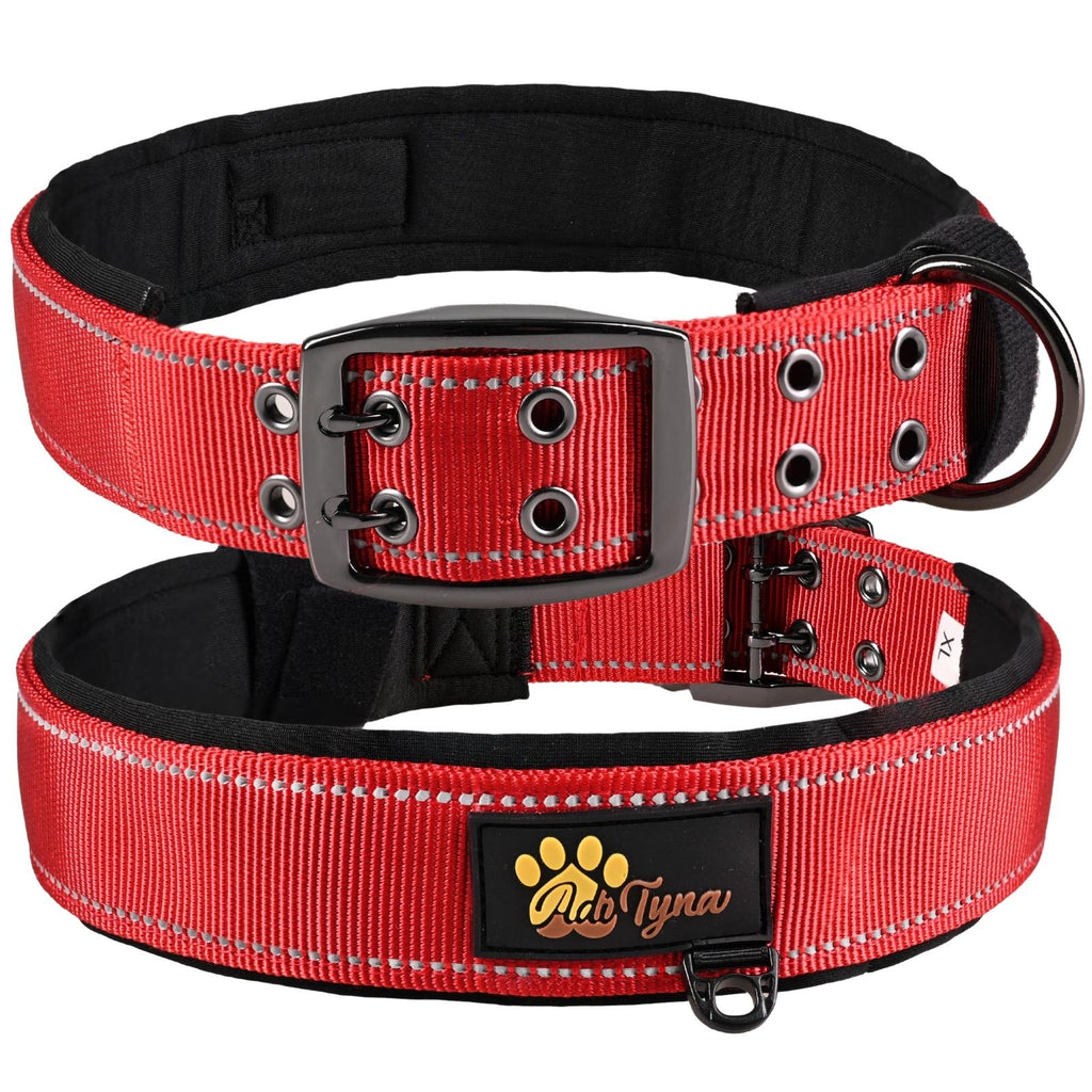 Dog Collar for Extra Large Dogs - Heavy Duty Red Dog Collar for Big Breeds - Reflective Threads and Soft Padding