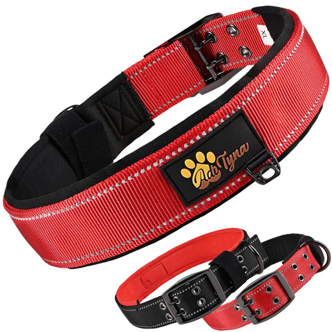 Dog Collar for Extra Large Dogs - Heavy Duty Red Dog Collar for Big Breeds - Reflective Threads and Soft Padding