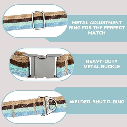 ADITYNA Cotton Dog Collar with AirTag Holder - Heavy-Duty Metal Buckle, Breathable, Easy Adjustable for Medium & Large Breeds - for Walking, Training