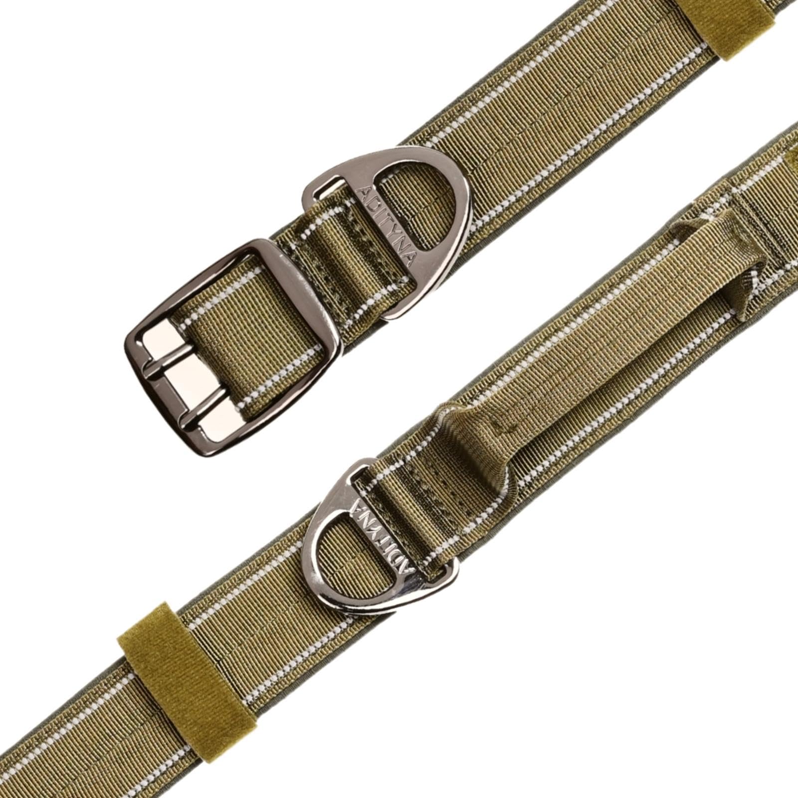 ADITYNA - Heavy Duty Dog Collar for Extra-Large Dogs - Reflective Green Collar with Handle for Training, and Walking - Wide, Thick, Tactical, Soft Neoprene Padded