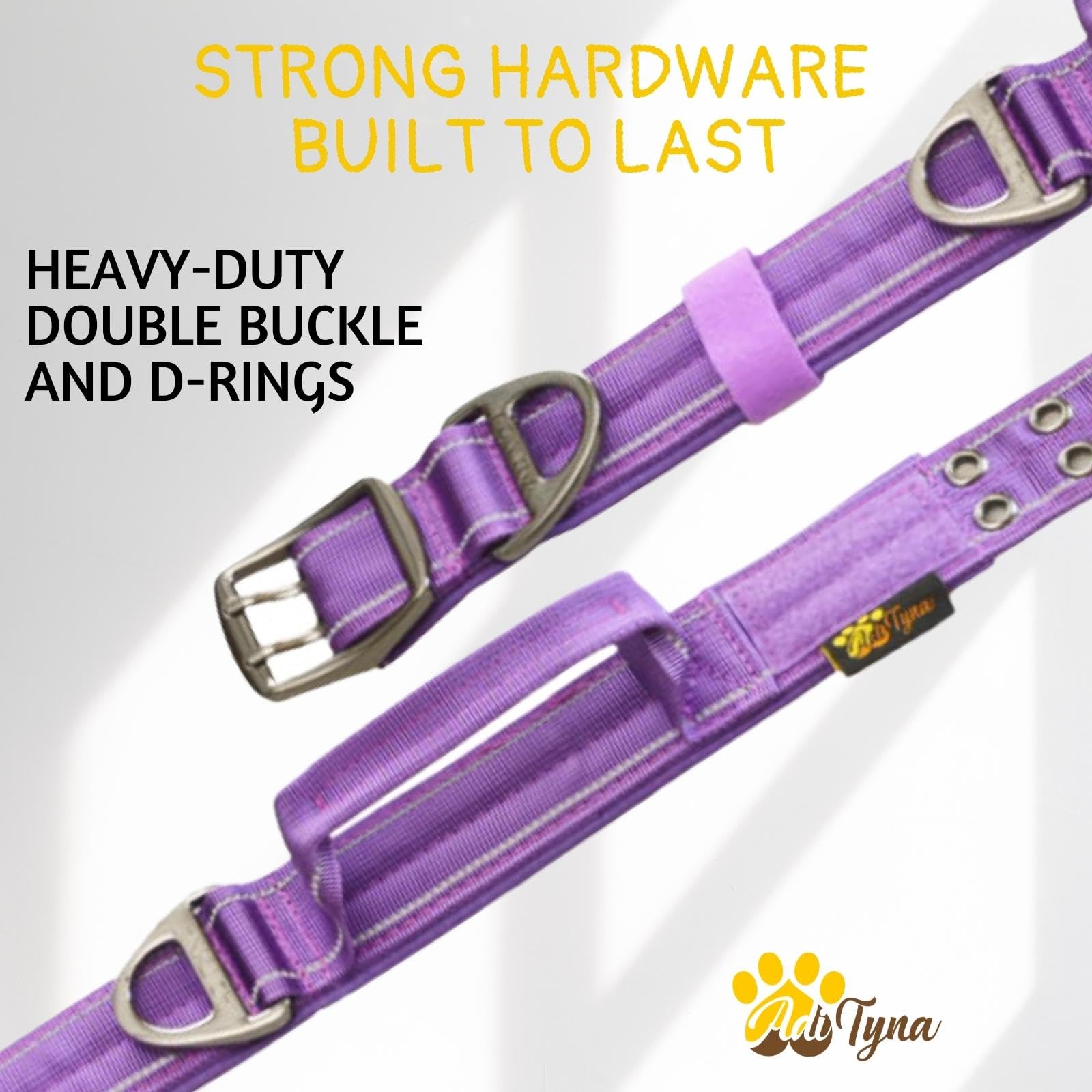ADITYNA - Heavy Duty Dog Collar for Medium Dogs - Reflective Purple Collar with Handle for Training, and Walking - Wide, Thick, Tactical, Soft Neoprene Padded