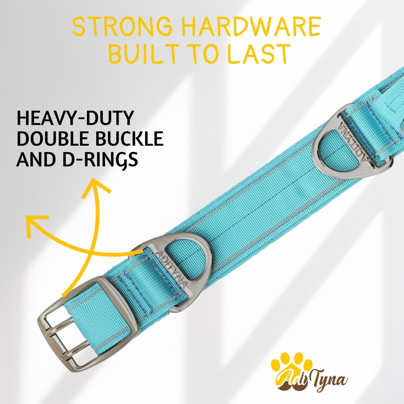 ADITYNA - Heavy Duty Dog Collar for Extra-Large Dogs - Reflective Blue Collar with Handle for Training, and Walking - Wide, Thick, Tactical, Soft Neoprene Padded