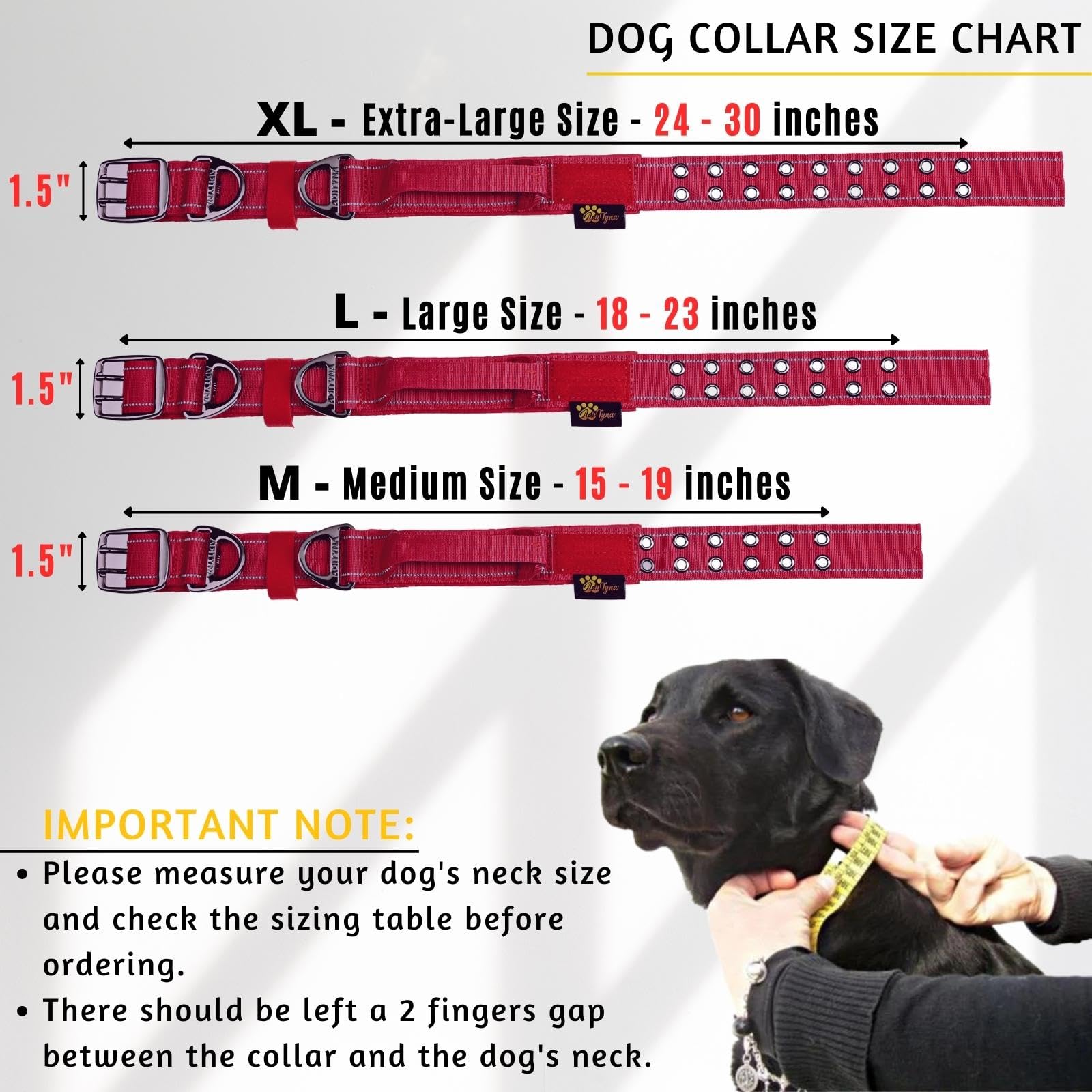 ADITYNA - Heavy Duty Dog Collar for Medium Dogs - Reflective Burgundy Collar with Handle for Training, and Walking - Wide, Thick, Tactical, Soft Neoprene Padded