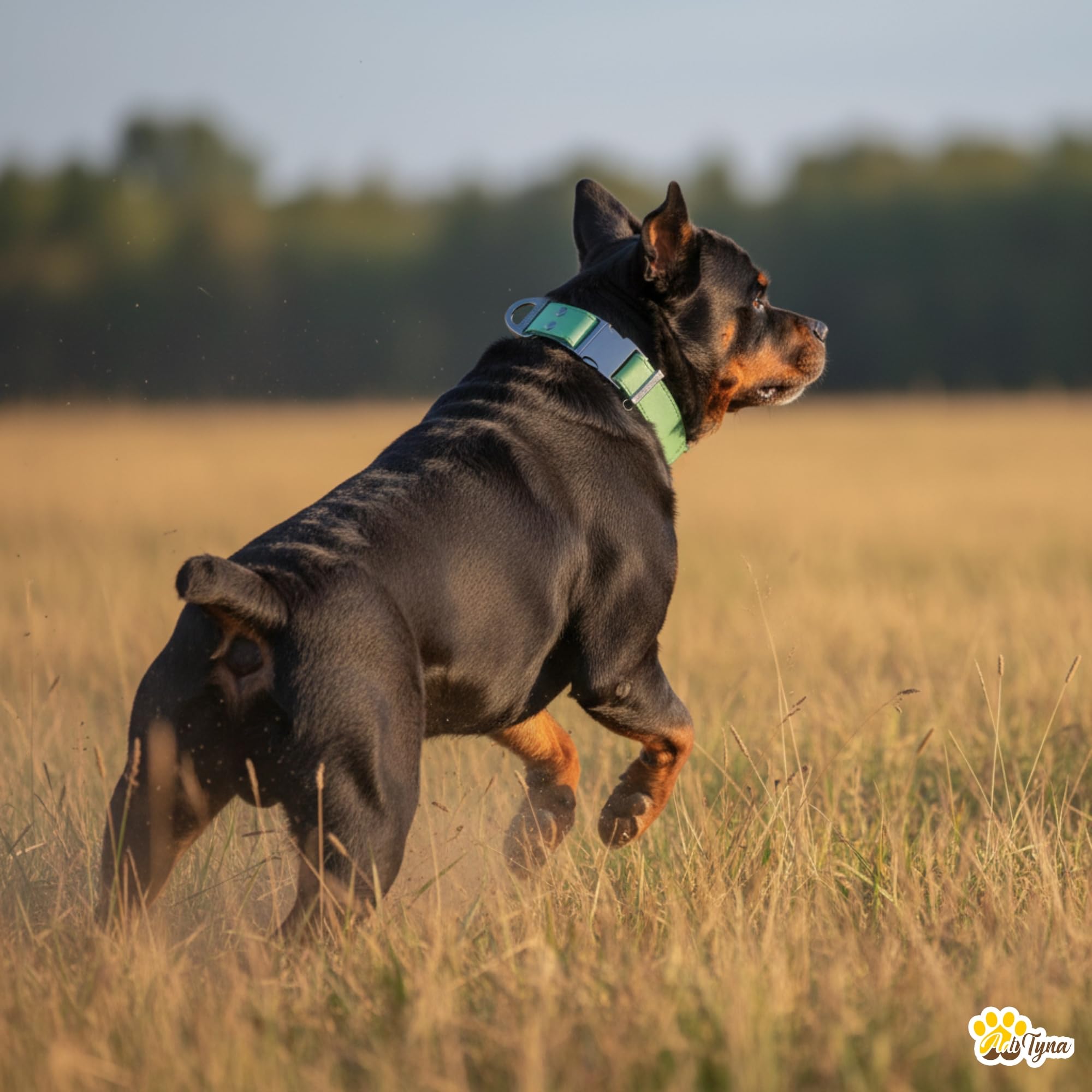 ADITYNA - Leather Dog Collar with Metal Buckle - Heavy-Duty, Adjustable for Large & Extra Large Dogs - Walking & Training (Green, Fits 19-30" Necks)