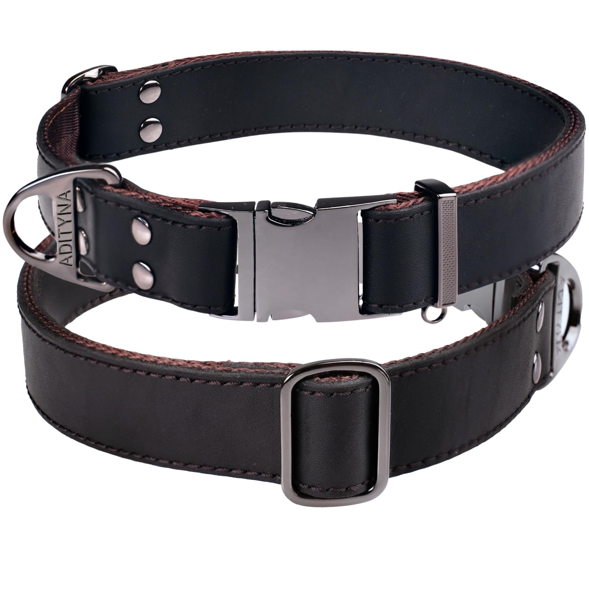 ADITYNA - Leather Dog Collar with Metal Buckle - Heavy-Duty, Adjustable for Large & Extra Large Dogs - Walking & Training (Black, Fits 19-30" Necks)