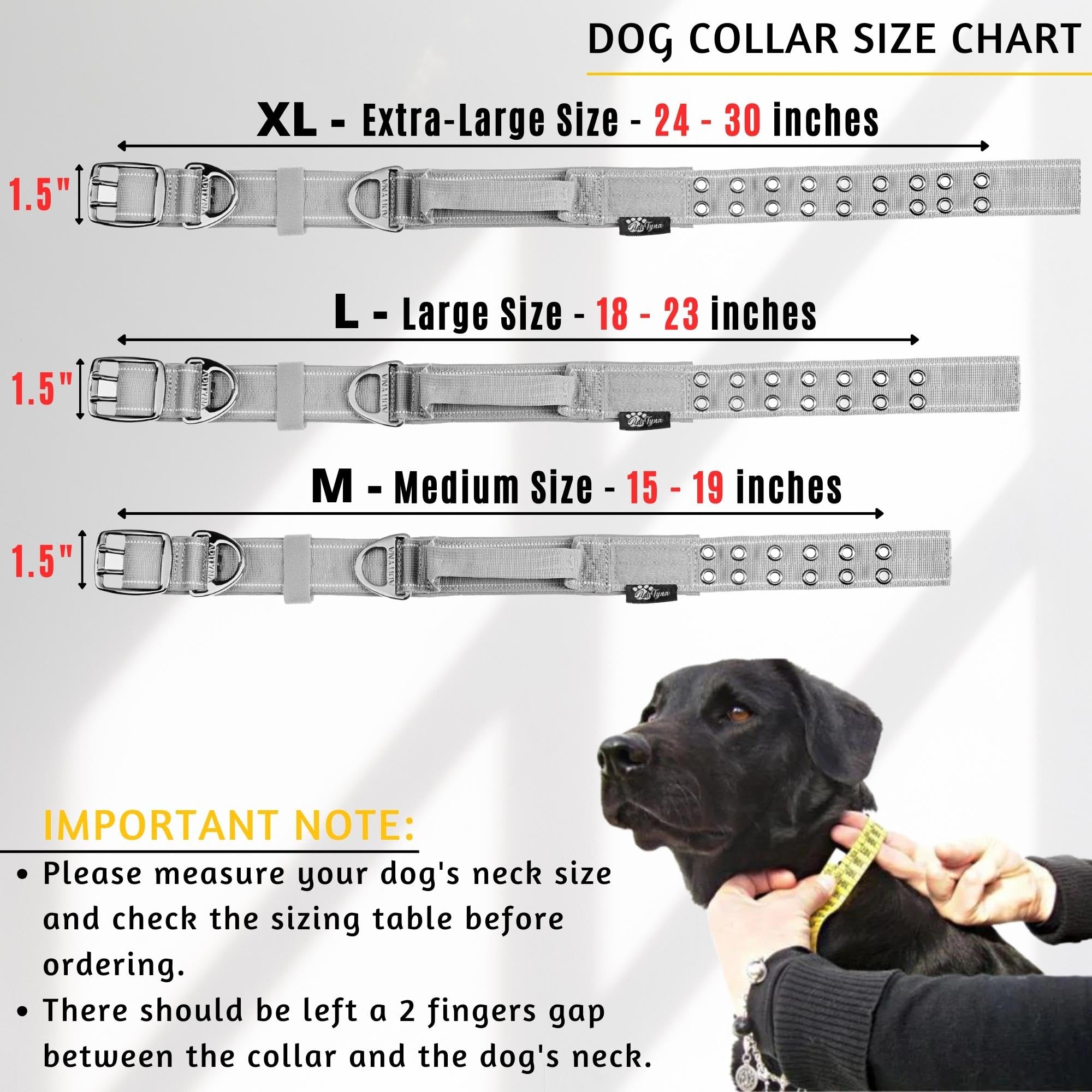 ADITYNA - Heavy Duty Dog Collar for Extra-Large Dogs - Reflective Gray Collar with Handle for Training, and Walking - Wide, Thick, Tactical, Soft Neoprene Padded