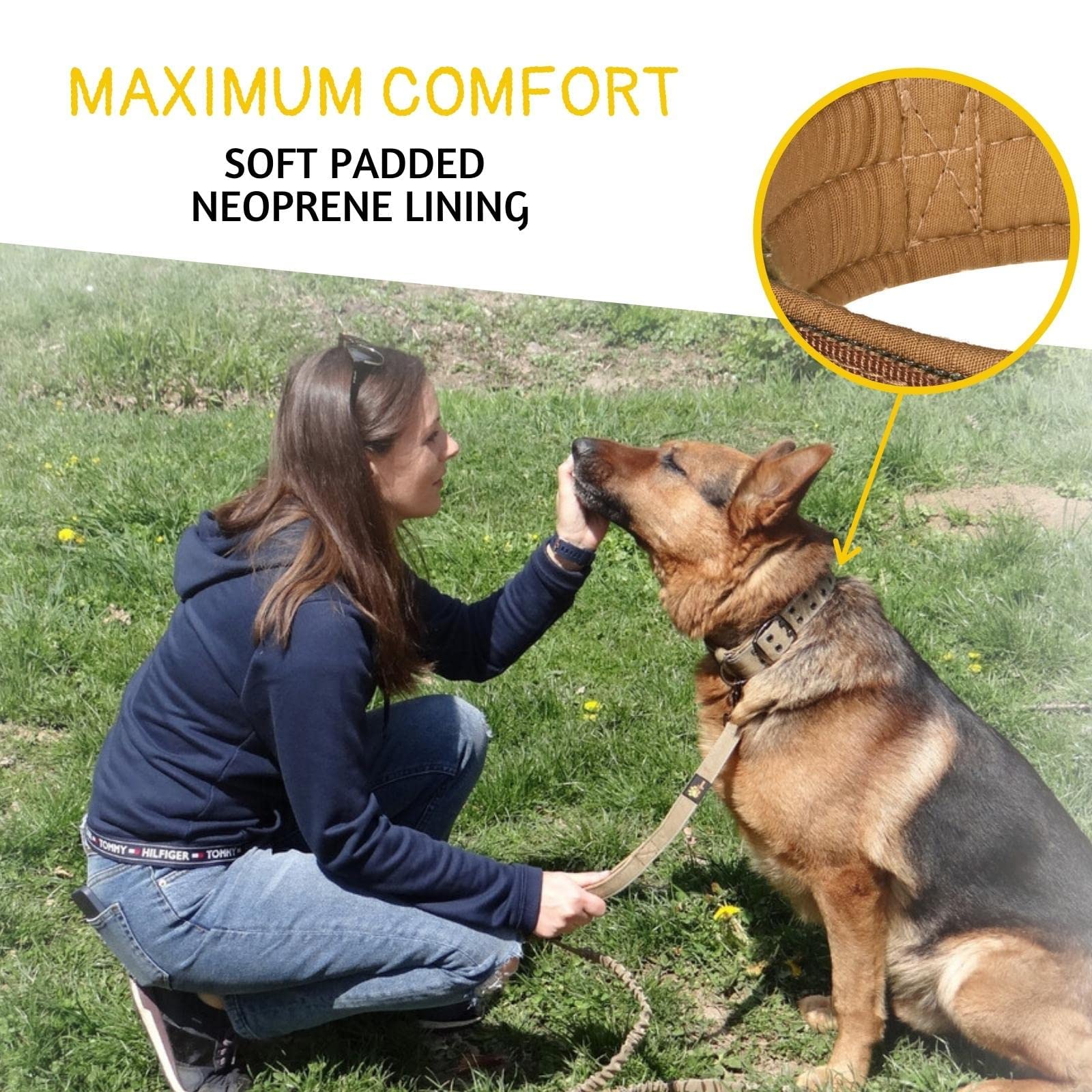 ADITYNA - Heavy Duty Camo Dog Collar for Large Dogs - Collar with Handle for Training, and Walking - Wide, Thick, Tactical, Soft Neoprene Padded