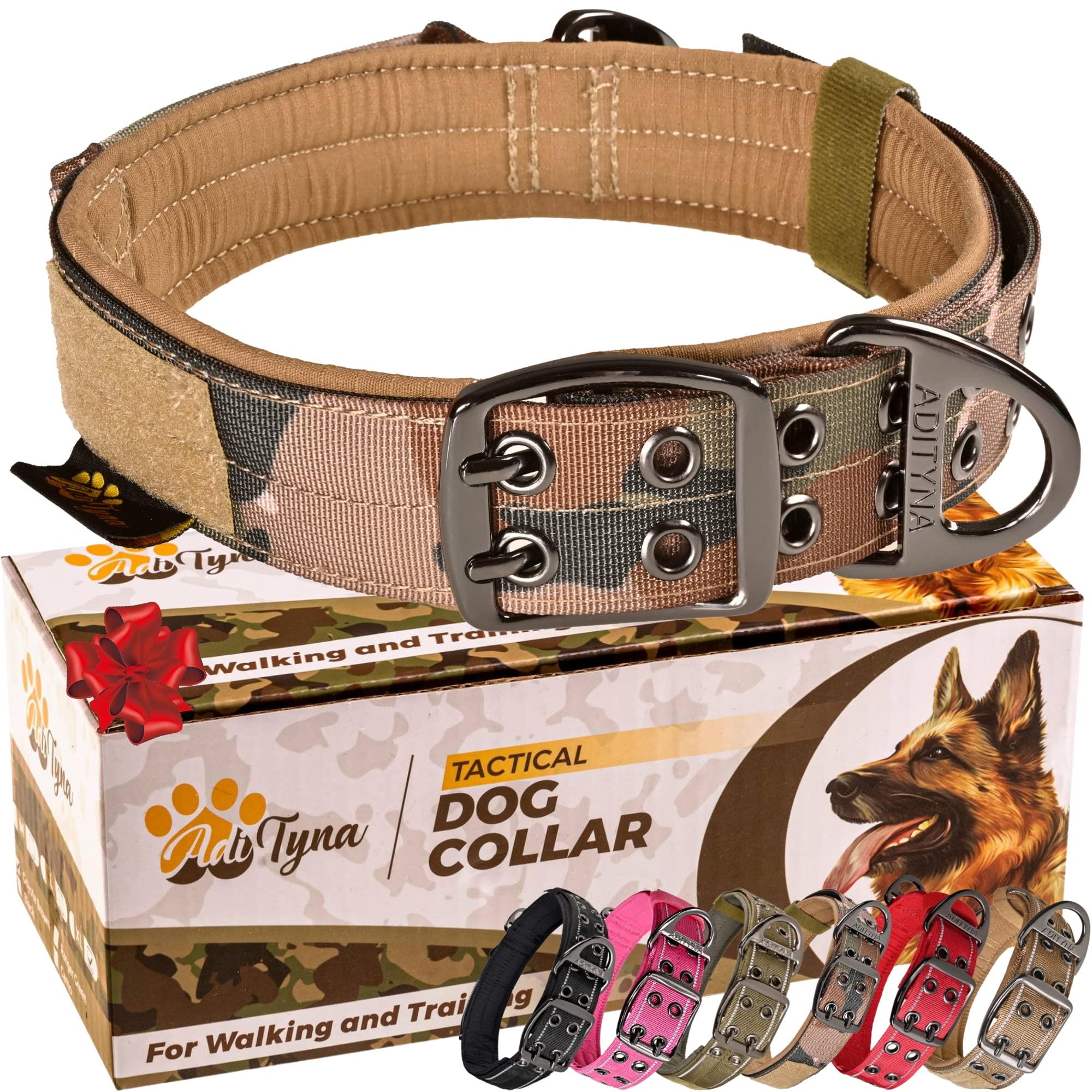ADITYNA - Heavy Duty Dog Collar for Medium Dogs - Camo Collar with Handle for Training, and Walking - Wide, Thick, Tactical, Soft Neoprene Padded