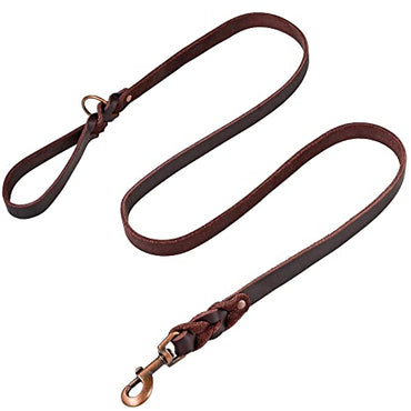 Heavy-Duty Leather Dog Leash for Medium, and Large Dogs - Soft & Strong Training Dog Leash (Brown, 5.6 ft x 3/4")