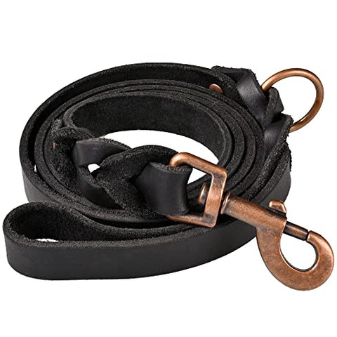 ADITYNA Braided Leather Dog Leash 5.6 ft - Heavy Duty Training Leather Dog Leashes for Small, Medium, Large and Extra-Large Dogs (Black, 5.6 ft x 3/4")
