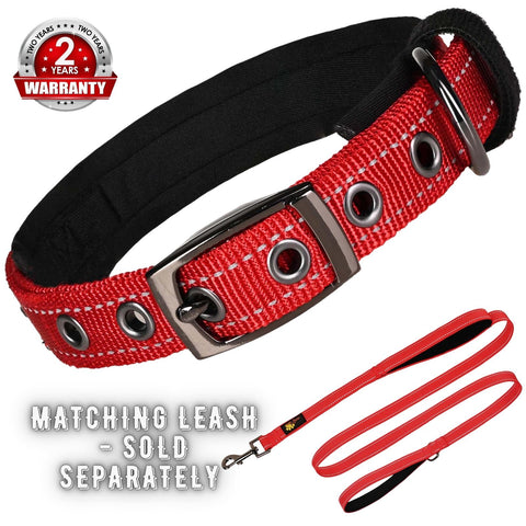 Dog Collar for Small Dogs - Red Dog Collar for Puppy Girls and Boys - Reflective Threads and Soft Padding